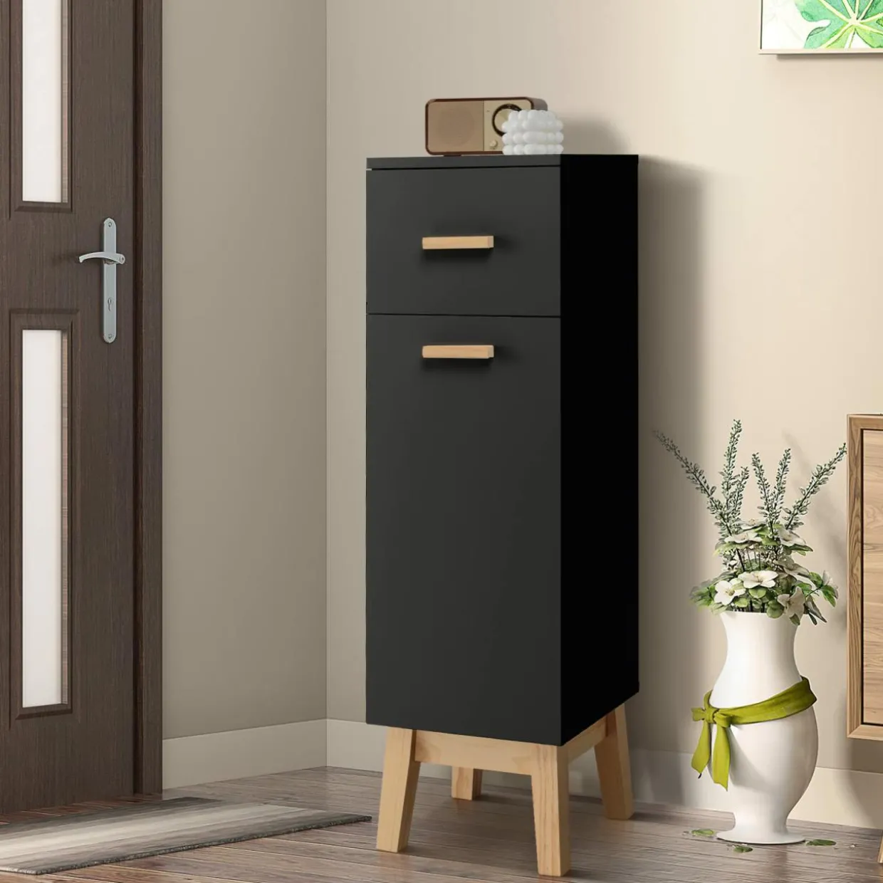 Tangkula Narrow Bathroom Storage Cabinet, Freestanding Side Storage Organizer with Adjustable Shelves