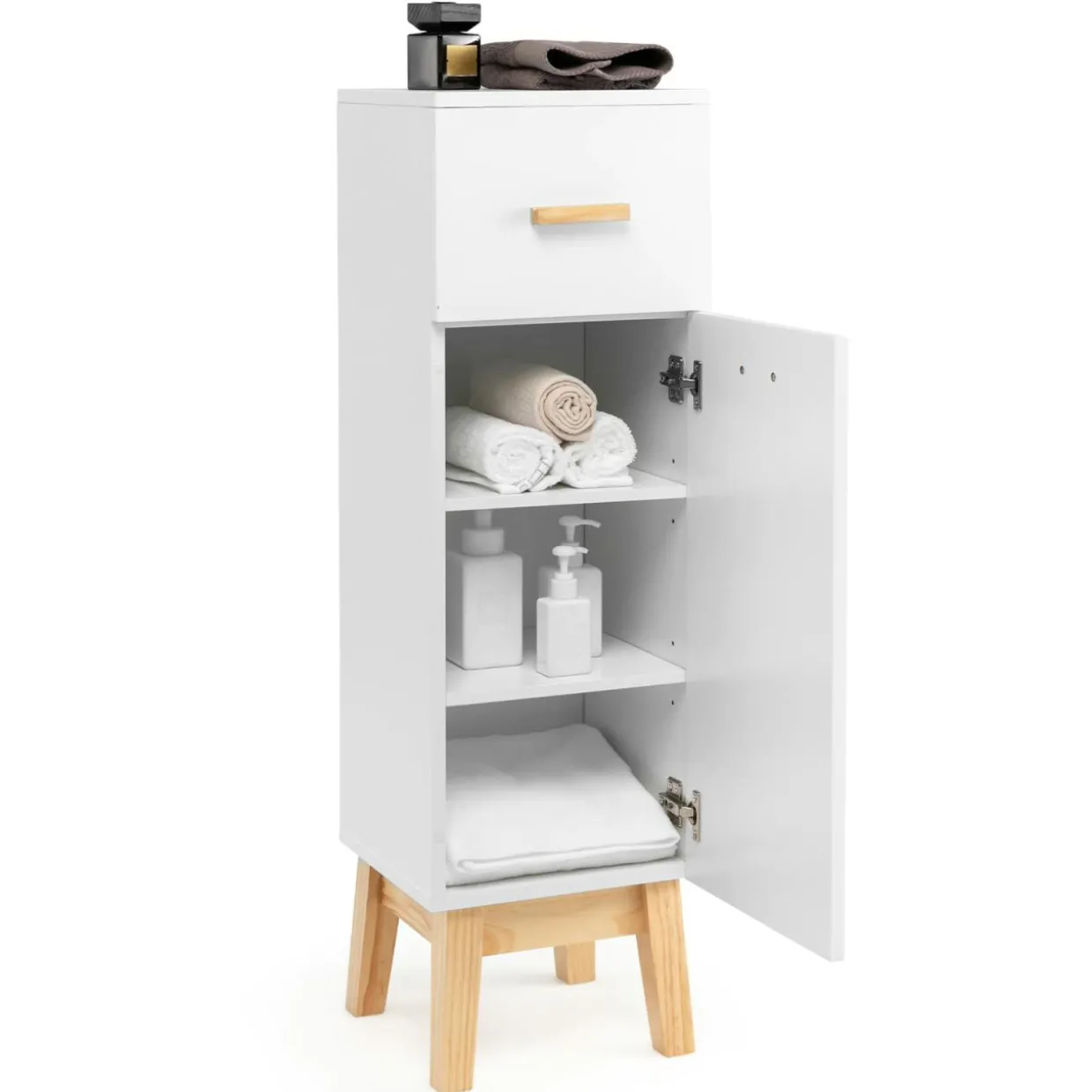 Tangkula Narrow Bathroom Storage Cabinet, Freestanding Side Storage Organizer with Adjustable Shelves