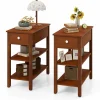 Tangkula Narrow End Table Set of 2, 24.5”H Farmhouse Side Table with Drawer