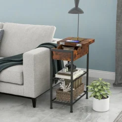 Tangkula Narrow End Table with Charging Station