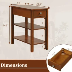 Tangkula Narrow End Table Set of 2, 24.5”H Farmhouse Side Table with Drawer