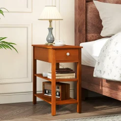 Tangkula Narrow End Table Set of 2, 24.5”H Farmhouse Side Table with Drawer