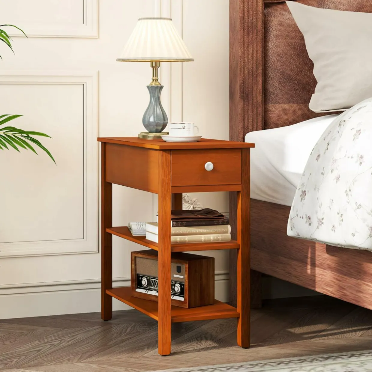 Tangkula Narrow End Table Set of 2, 24.5”H Farmhouse Side Table with Drawer