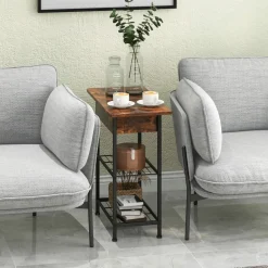 Tangkula Narrow End Table with Charging Station