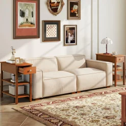 Tangkula Narrow End Table Set of 2, 24.5”H Farmhouse Side Table with Drawer