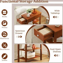 Tangkula Narrow End Table Set of 2, 24.5”H Farmhouse Side Table with Drawer
