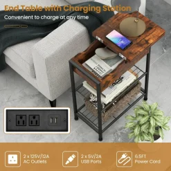Tangkula Narrow End Table with Charging Station