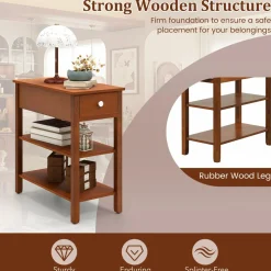 Tangkula Narrow End Table Set of 2, 24.5”H Farmhouse Side Table with Drawer