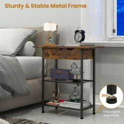 Tangkula Narrow End Table with Charging Station