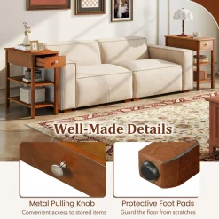 Tangkula Narrow End Table Set of 2, 24.5”H Farmhouse Side Table with Drawer