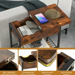 Tangkula Narrow End Table with Charging Station