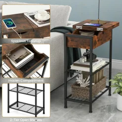 Tangkula Narrow End Table with Charging Station