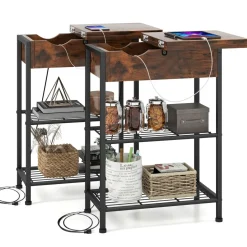 Tangkula Narrow End Table with Charging Station