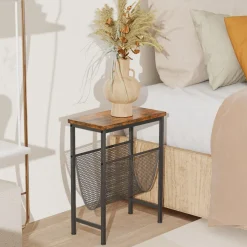Tangkula Narrow Side Table, End Table with Magazine Holder, 19.5 x 10 x 24 Inch