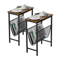 Tangkula Narrow Side Table, End Table with Magazine Holder, 19.5 x 10 x 24 Inch
