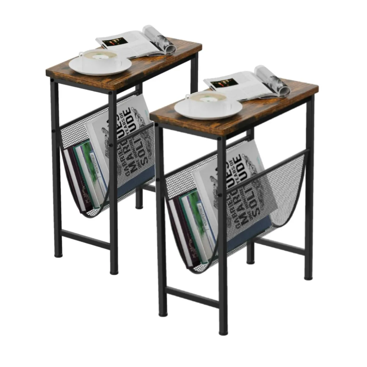 Tangkula Narrow Side Table, End Table with Magazine Holder, 19.5 x 10 x 24 Inch