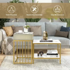 Tangkula Nesting Coffee Table Set of 2, Rectangular, Living Room Accent Cocktail Tables