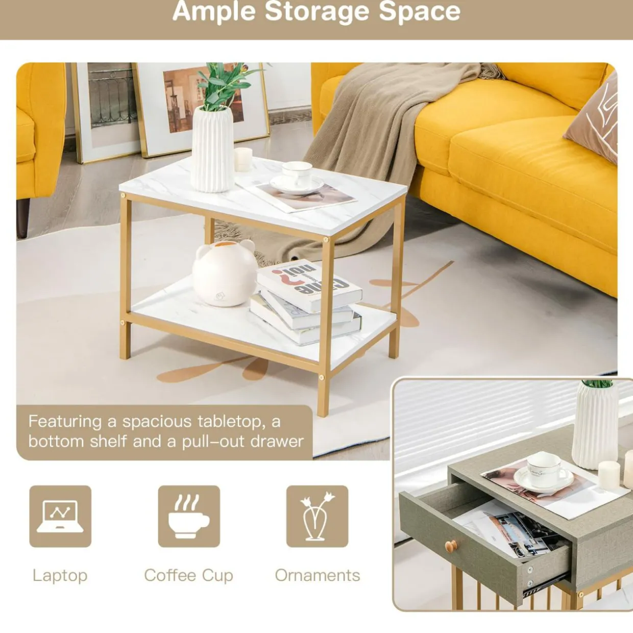 Tangkula Nesting Coffee Table Set of 2, Rectangular, Living Room Accent Cocktail Tables