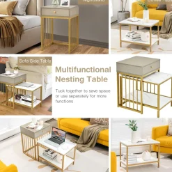 Tangkula Nesting Coffee Table Set of 2, Rectangular, Living Room Accent Cocktail Tables