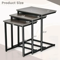Tangkula Nesting Table Set of 3, Rectangle Stacking Side End Table w/Wood Top & Metal Legs
