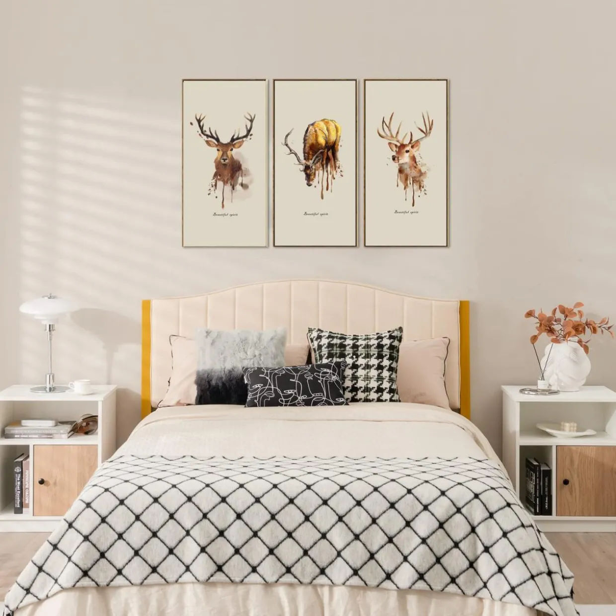 Tangkula Nightstand Set of 2, Wooden Sofa Side End Table with Bamboo Door & Open Compartments