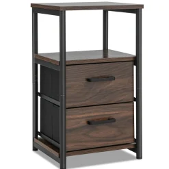 Tangkula Nightstand, Sofa Side End Table with Open Shelf & 2 Drawers