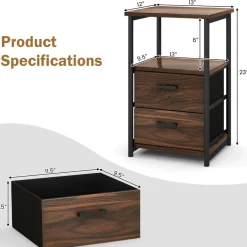 Tangkula Nightstand, Sofa Side End Table with Open Shelf & 2 Drawers