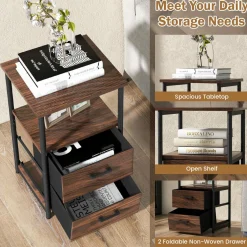 Tangkula Nightstand, Sofa Side End Table with Open Shelf & 2 Drawers