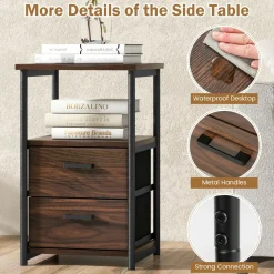 Tangkula Nightstand, Sofa Side End Table with Open Shelf & 2 Drawers