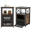 Tangkula Nightstands Set of 2, Industrial Versatile Sofa Side Table with Open Storage Shelf and 2 Flip Drawers