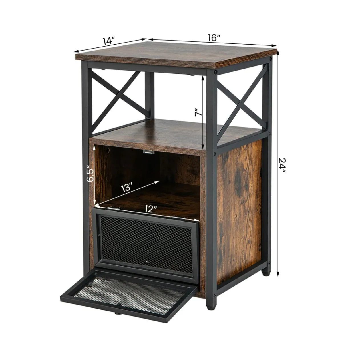 Tangkula Nightstands Set of 2, Industrial Versatile Sofa Side Table with Open Storage Shelf and 2 Flip Drawers