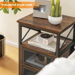 Tangkula Nightstands Set of 2, Industrial Versatile Sofa Side Table with Open Storage Shelf and 2 Flip Drawers