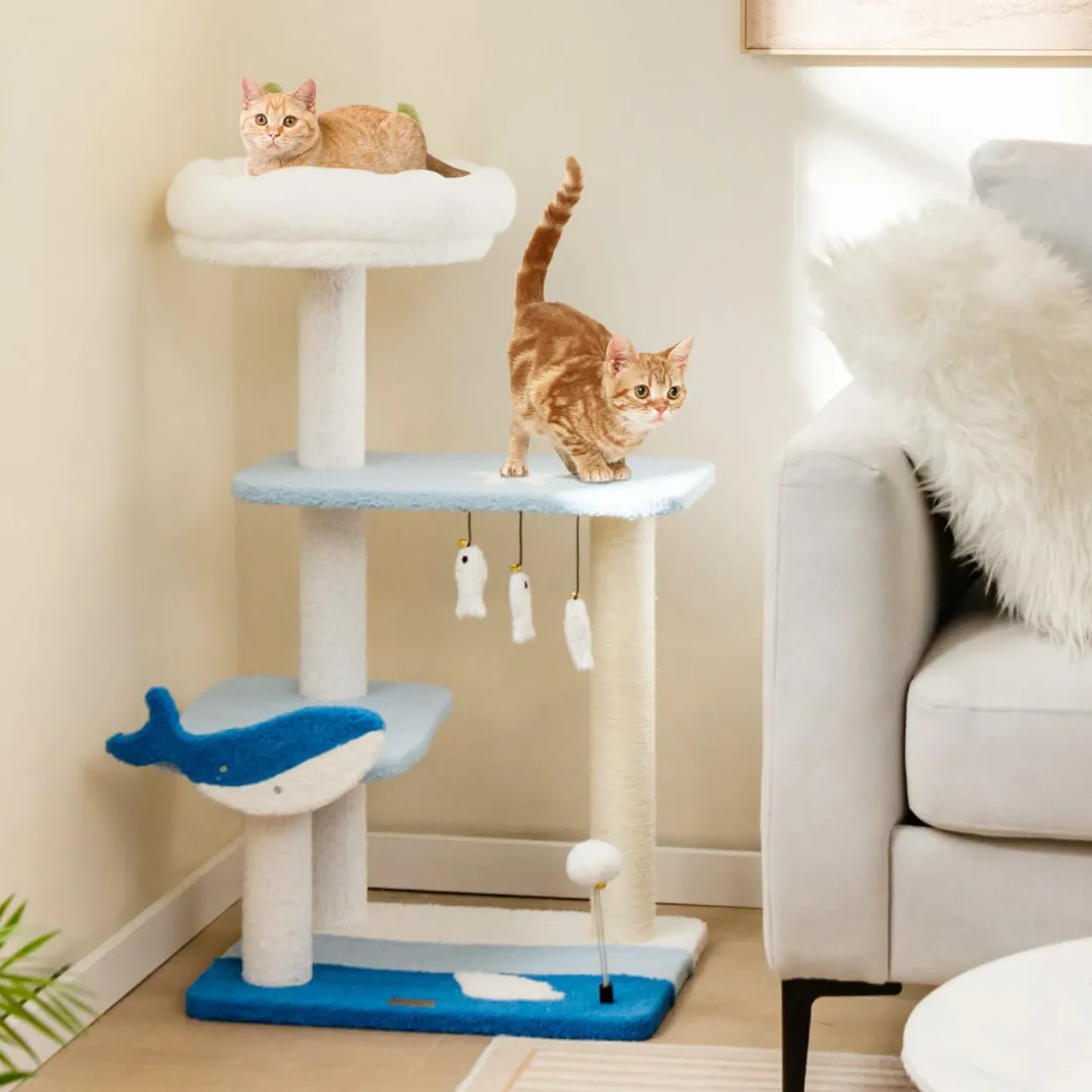 Tangkula Ocean-Themed Cat Tree, 3-Level Cat Tower, 34"
