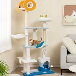 Tangkula Ocean-Themed Cat Tree, 3-Level Cat Tower with Sisal Scratching Posts, Condo, Perch, Hammock