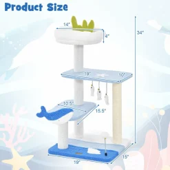 Tangkula Ocean-Themed Cat Tree, 3-Level Cat Tower, 34
