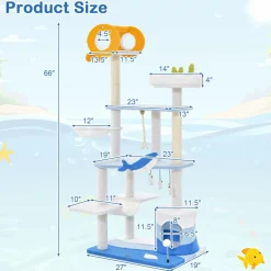 Tangkula Ocean-Themed Cat Tree, 3-Level Cat Tower with Sisal Scratching Posts, Condo, Perch, Hammock