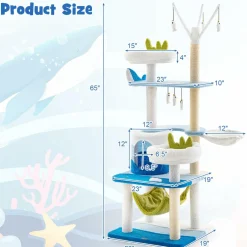 Tangkula Ocean-Themed Cat Tree, Multi-Level Cat Tower with Sisal Scratching Posts, 65