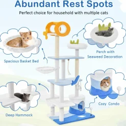 Tangkula Ocean-Themed Cat Tree, 3-Level Cat Tower with Sisal Scratching Posts, Condo, Perch, Hammock