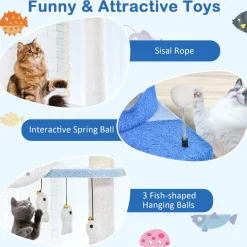 Tangkula Ocean-Themed Cat Tree, 3-Level Cat Tower with Sisal Scratching Posts, Condo, Perch, Hammock