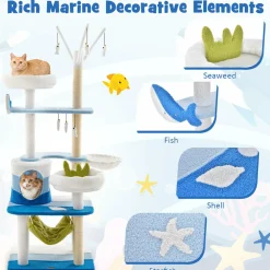 Tangkula Ocean-Themed Cat Tree, Multi-Level Cat Tower with Sisal Scratching Posts, 65