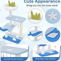 Tangkula Ocean-Themed Cat Tree, 3-Level Cat Tower, 34