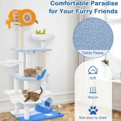 Tangkula Ocean-Themed Cat Tree, 3-Level Cat Tower with Sisal Scratching Posts, Condo, Perch, Hammock
