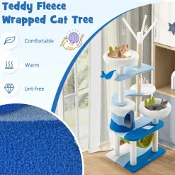 Tangkula Ocean-Themed Cat Tree, Multi-Level Cat Tower with Sisal Scratching Posts, 65