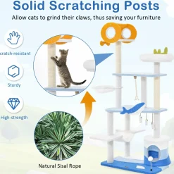 Tangkula Ocean-Themed Cat Tree, 3-Level Cat Tower with Sisal Scratching Posts, Condo, Perch, Hammock