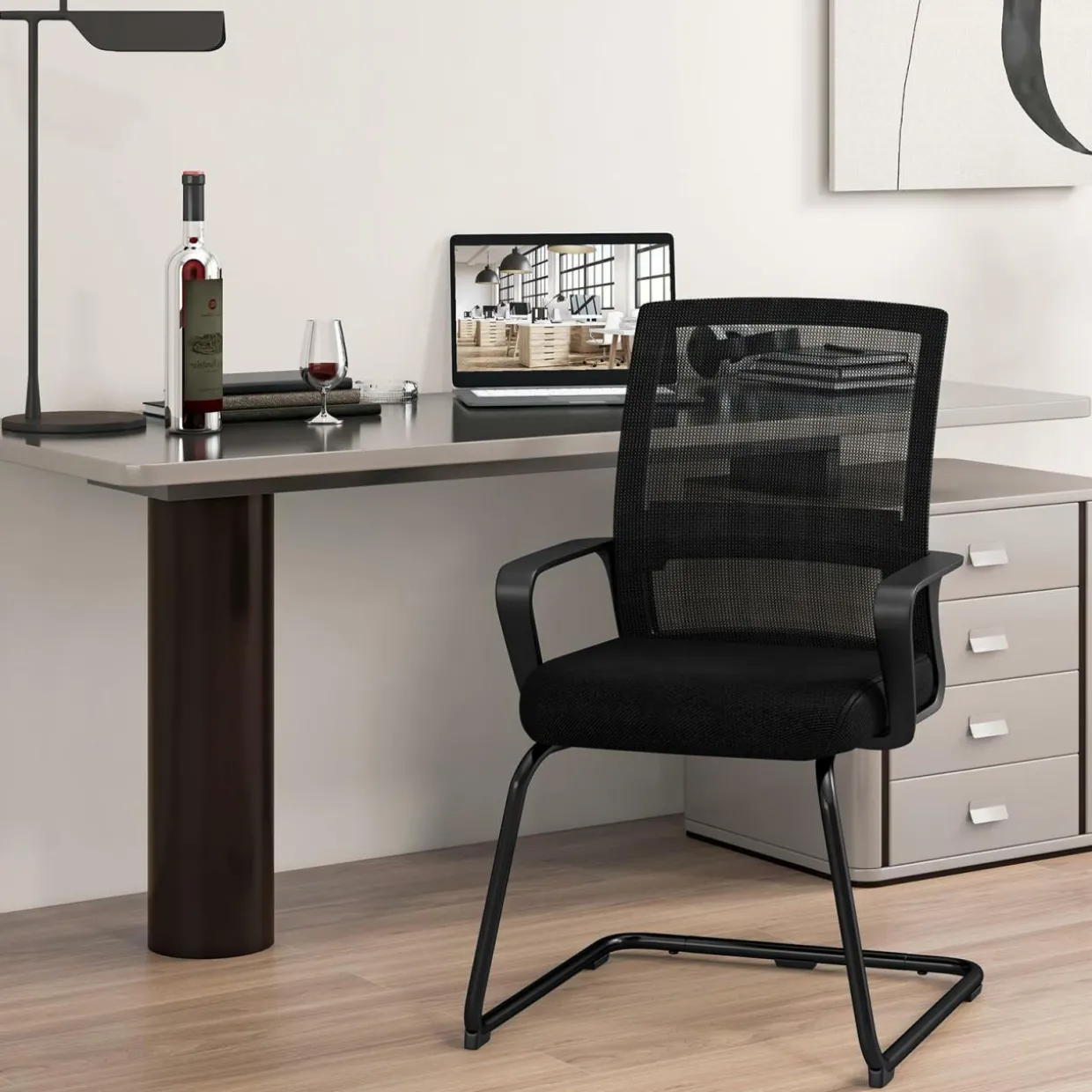Tangkula Office Guest Chair with Lumbar Support