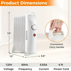 Tangkula Oil Filled Radiator Heater, 700W Portable Radiant Space Heater with Adjustable Thermostat