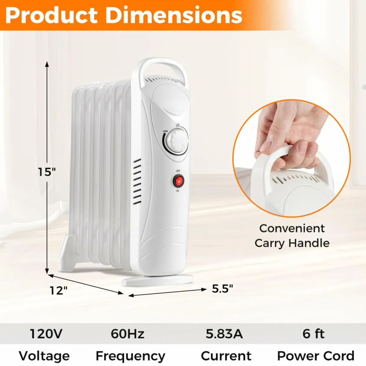 Tangkula Oil Filled Radiator Heater, 700W Portable Radiant Space Heater with Adjustable Thermostat