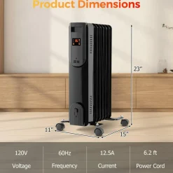 Tangkula Oil Filled Radiator Heater, 1500W Electric Radiant Heater with Remote, LED Display