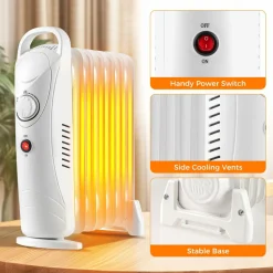 Tangkula Oil Filled Radiator Heater, 700W Portable Radiant Space Heater with Adjustable Thermostat