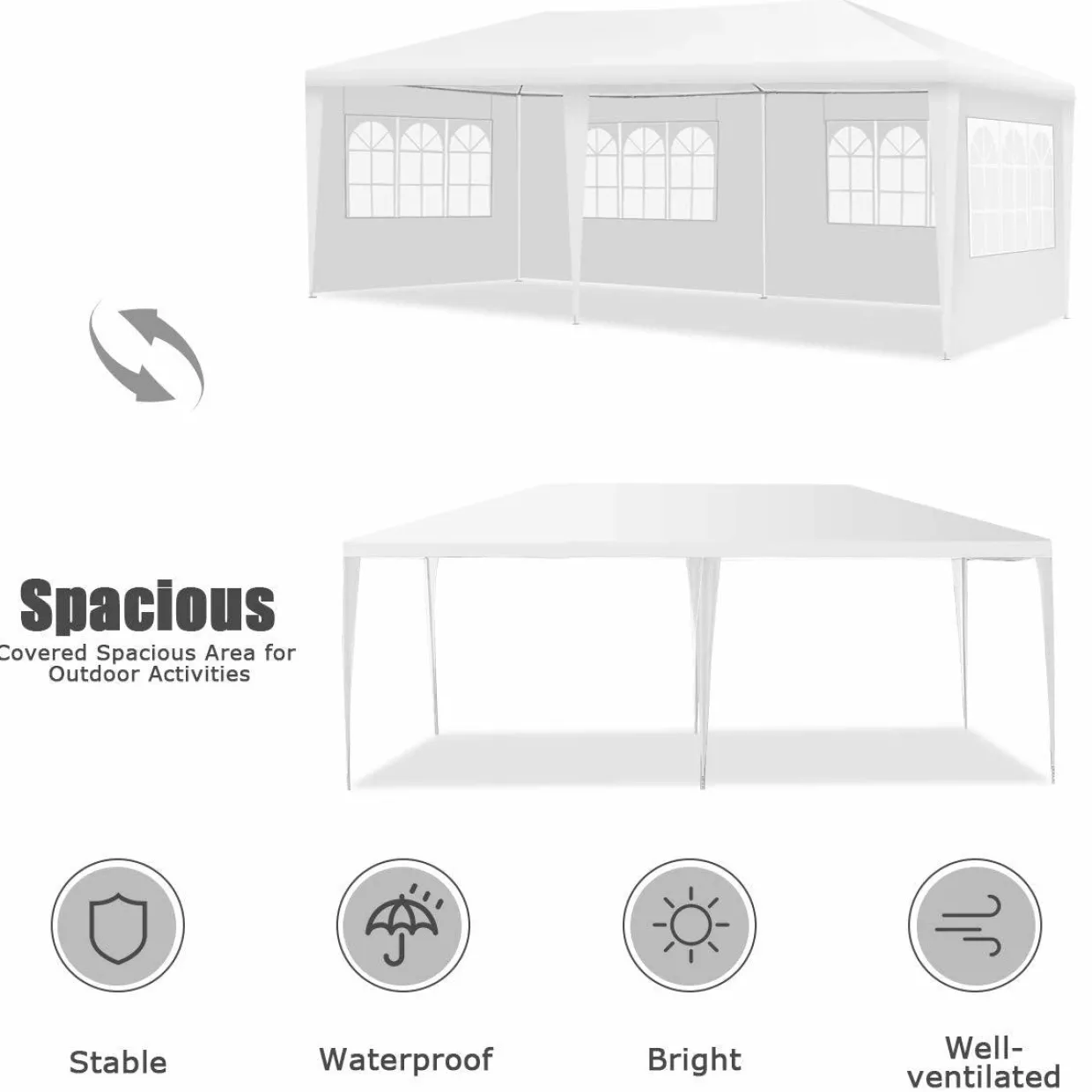 Tangkula Outdoor 10 x 20 Feet Canopy Tent, Party Wedding Tent with Removable Walls, Portable Canopy Shelter Gazebo Pavilion for Event